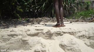 Skinny zulu hottie with perfect tits getting fucked while bathing in the river