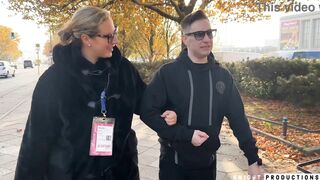 German MILF with Giant Tits Helps Dumb Lost American