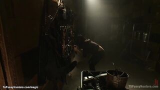 Shemale binds and fucks new employee