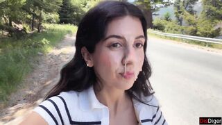 Public Cumwalk next to the Beach and Risky Sex in the Bushes