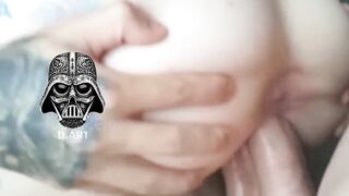 He holds both penises to make her orgasm during double penetration.